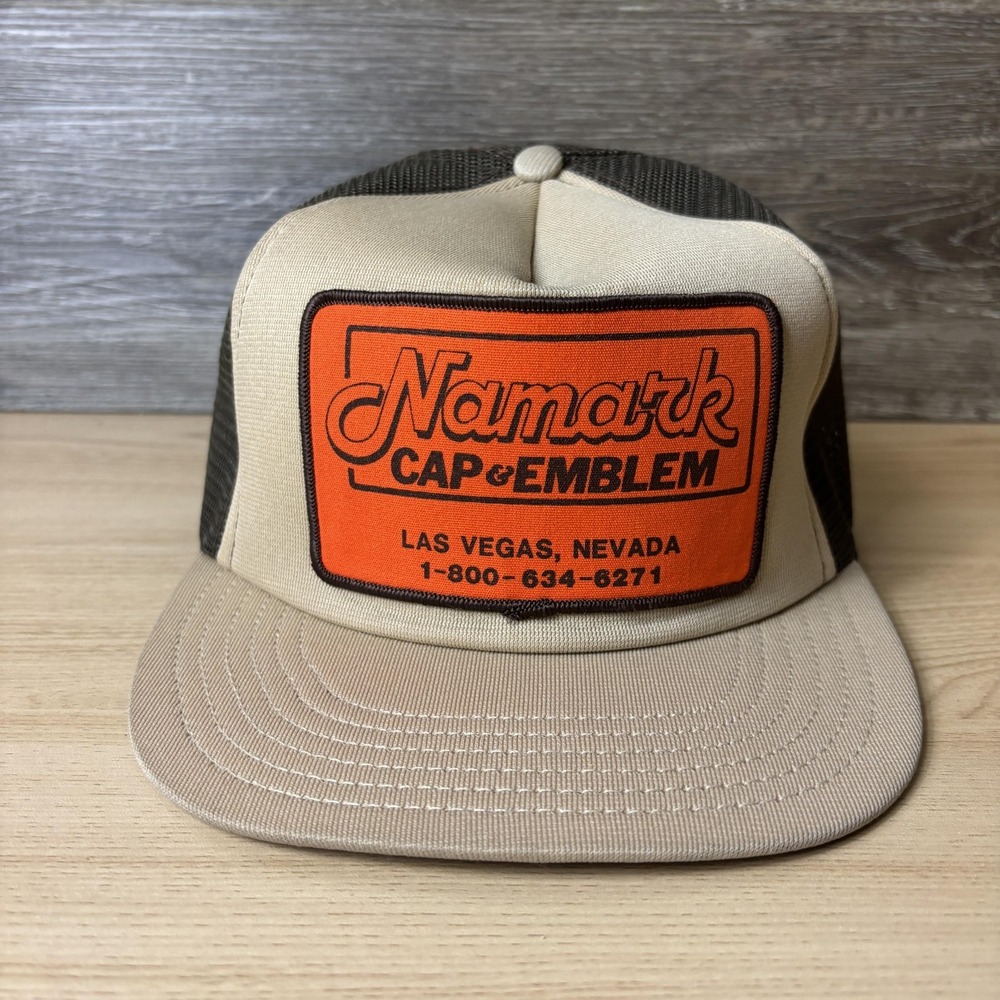 Vintage Namark Cap & Emblem Hat Cap Snap Back Brown Trucker Las Vegas Made USA